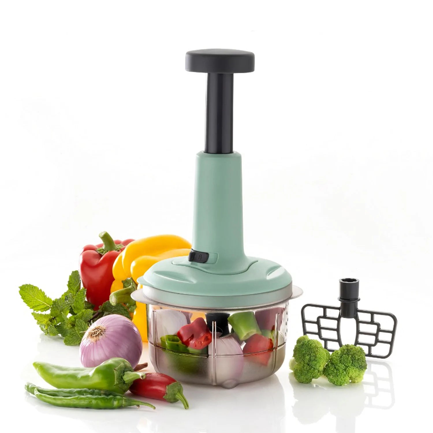 5102 2in1 push chopper 800ml Stainless Steel Blade Quick & Powerful Manual Hand Held Food Chopper to Chop & Cut Fruits, Vegetables, Herbs, Onions for Salsa, Salad Deodap 5102 2in1 push chopper 800ml Stainless Steel Blade Quick & Powerful Manual Hand Held Food Chopper to Chop & Cut Fruits, Vegetables, Herbs, Onions for Salsa, Salad Deodap